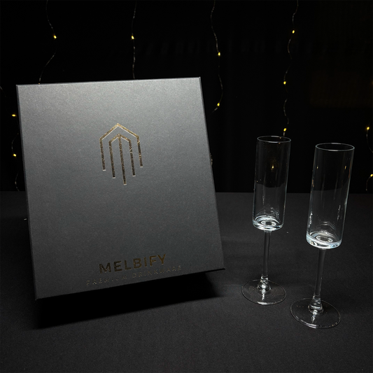 Melbify Cylinder Champagne Flute Glasses Gift Set | 160 ML |Set of 2 |Elegant Gift Box| Ultra-Premium Wine Glass |Luxury|Fancy|Crystal Glass|Limited Edition|Perfect for Red & White Wine & Champagne | Ideal For Wedding Couple Anniversary Gift