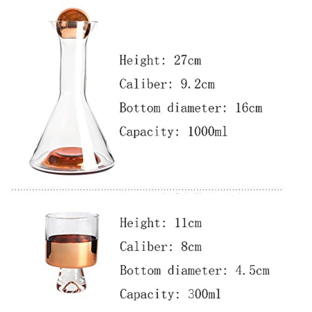 Rose Gold Decanter 1000 ml with 2 Glasses 300ml Set melbify