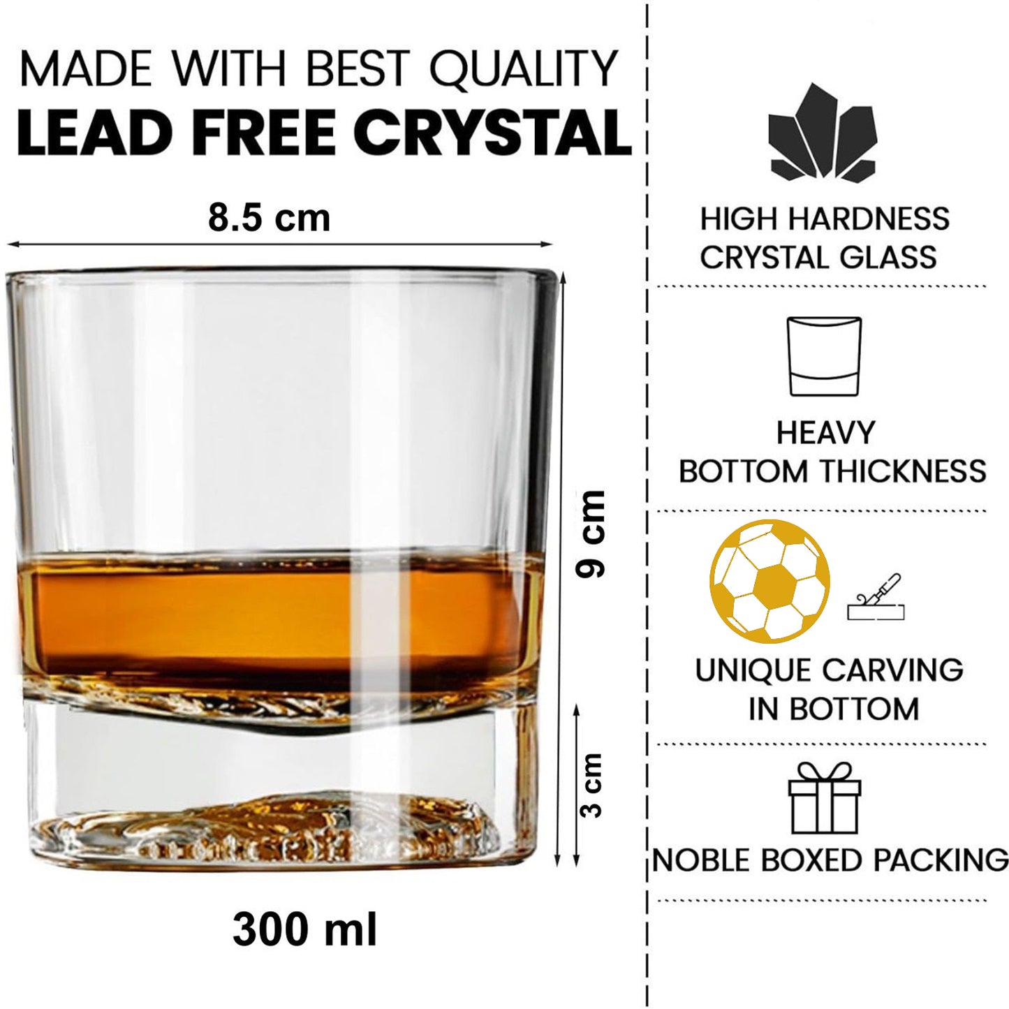 Melbify Football Whiskey Glass | 300 ml | Golden Plated Whiskey Glass| Premium | Unique| Big| Broad | Royal | High end| Expensive| Whiskey Glass Set for Soccer Lovers