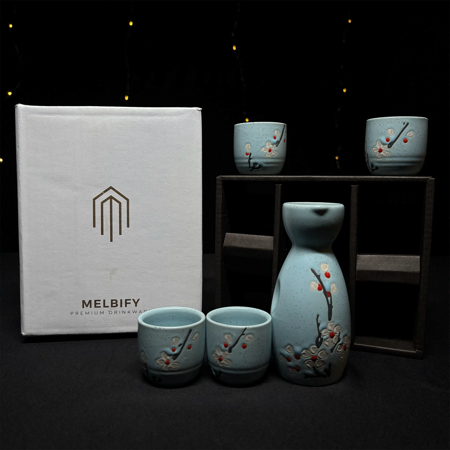 Melbify Japanese Ceramic Sake Serving Gift Set | 1 Pot + 4 Cups| Pot(180 ml) & Cup(45 ml)| Tokkuri Carafe & Cups | Sake Glasses for Drinking | Gift Packing