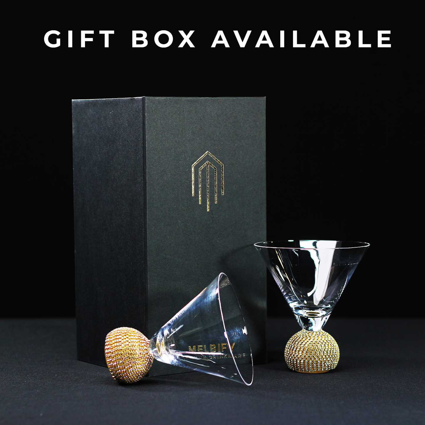 Melbify Jewel Ball Crystal Martini Glass | 220 ML | Martini Glass with Without Stem | Martini Glass with Gold Rim | Stemless Martini Glass | Luxurious| Wine Glass