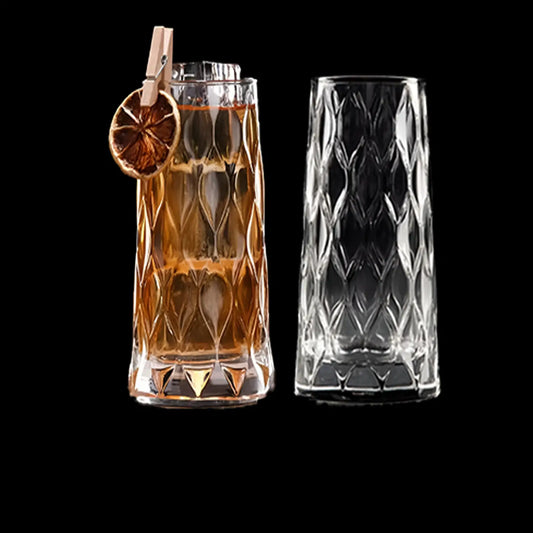 Melbify Leafy Cocktail Glasses | 350 ml | Highball Cocktail Glass | Tall Glasses for Cocktail | Long Cocktail Glass | Unique LIIT Cocktail Glass