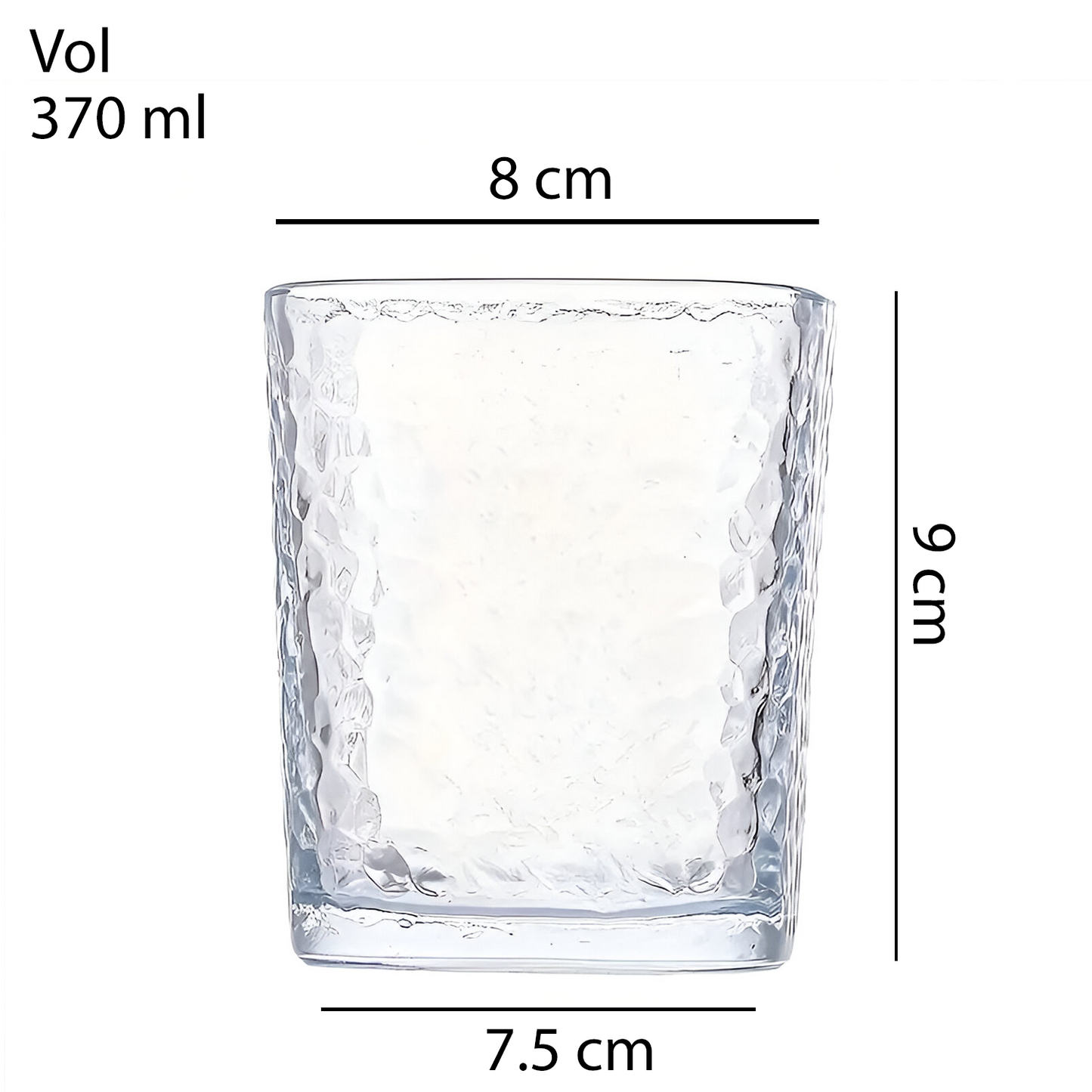 Melbify Japanese Square Hammered Dotted Whiskey Glasses | Volume=370ML | Premium | | Rocks Glasses | Perfect for Whiskey, Scotch, Rum, and Cognac