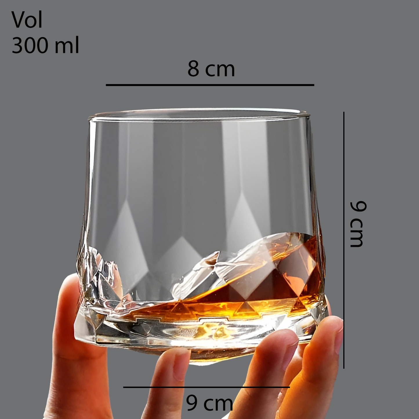 Melbify Diamond-Cut Rotating Whiskey Glasses | Laser cut Spinner | Volume=300ML | Premium Crystal Glass | Perfect for Whiskey, Scotch, Rum, and Cognac