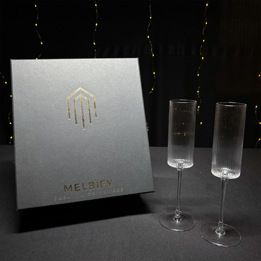 Melbify Ribbed Champagne Flutes Glasses Gift Set | 200 ML | Set of 2 |Elegant Gift Box|Ultra-Premium Wine Glass|Luxury|Fancy|Crystal Glass|Limited Edition|Perfect for Red White Wine Champagne | Ideal For Wedding Couple Anniversary Gift
