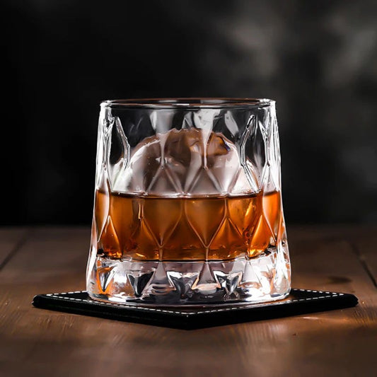 Melbify Leaf Textured Whiskey Glass | 300 ML | Crystal Whiskey Glass with Cut Work | Narrow Rim| Rum Glasses | Snifter Whiskey Glasses