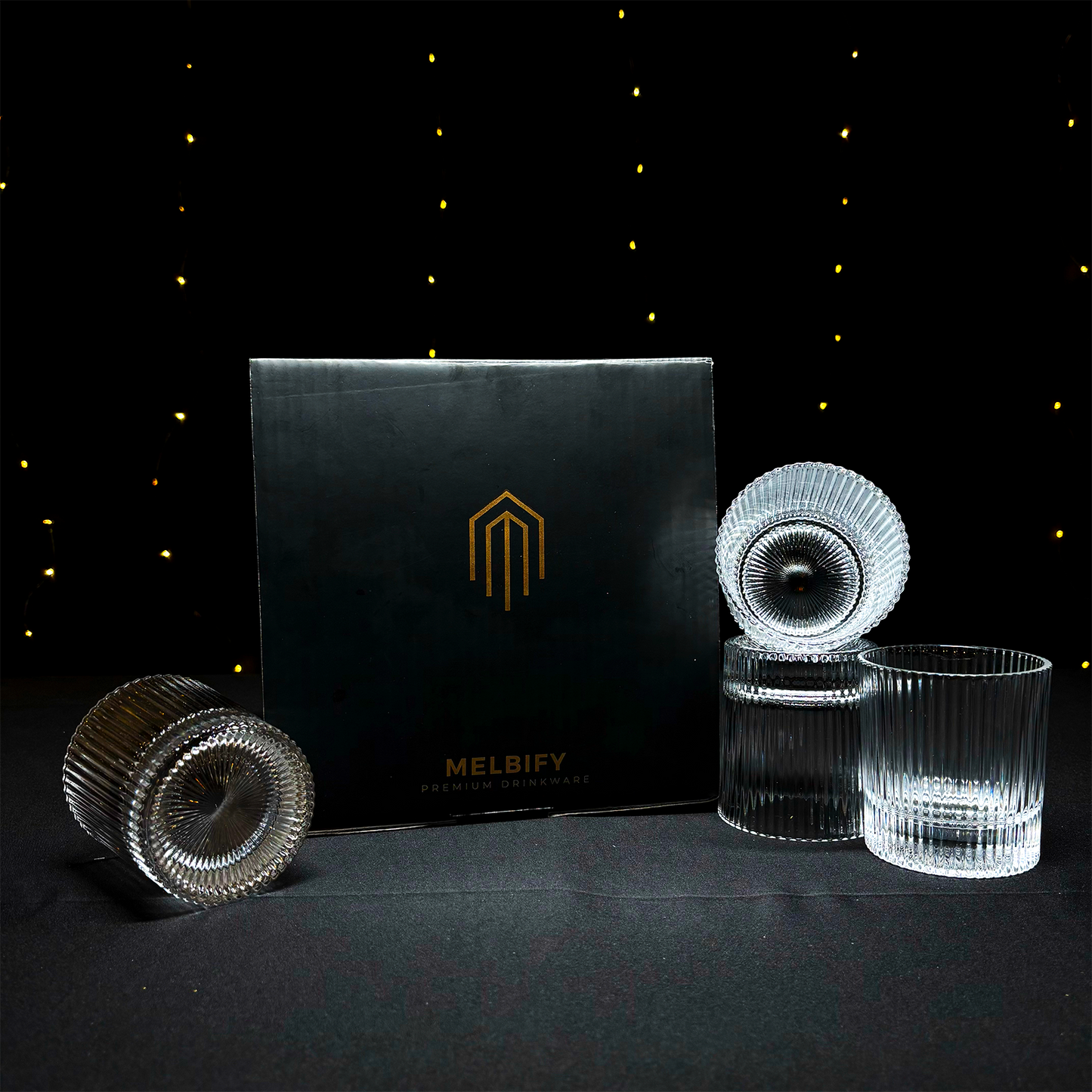 Melbify Ribbed Whiskey Glasses Gift Set | 310 ML | 4 PC | Ultra-Premium | Imported | Luxurious | Ideal for Wedding Gifts, Anniversary, VIP and Corporate Gifts