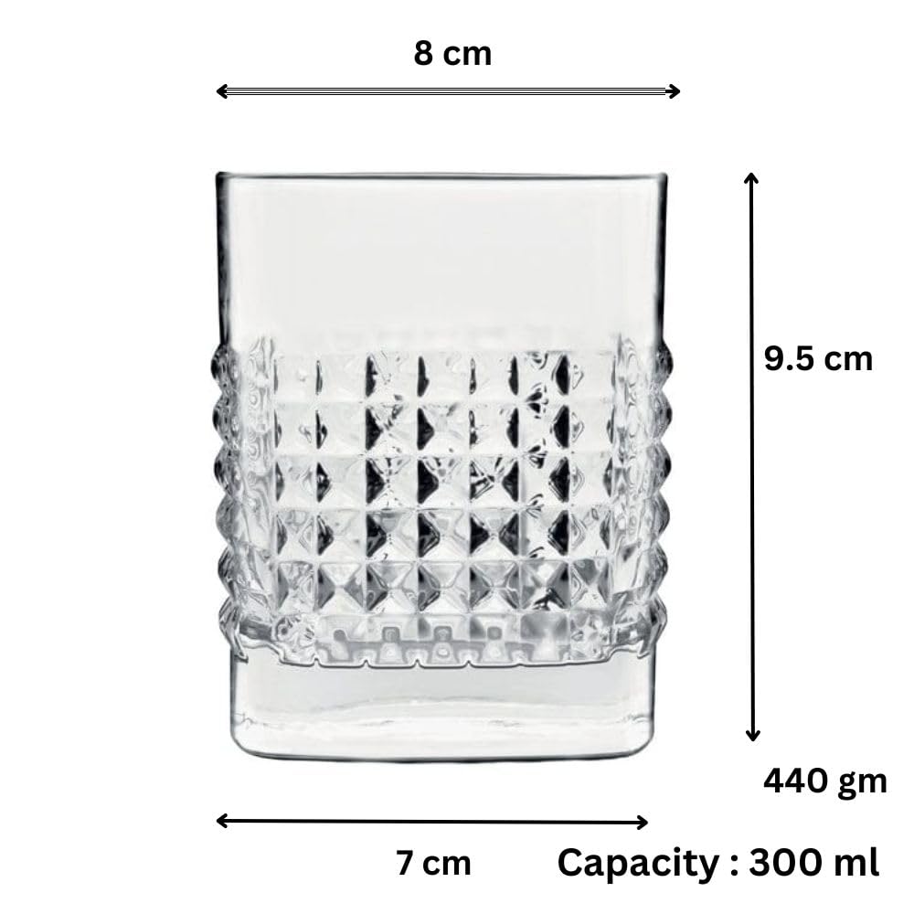 Melbify Square Shaped Dotted Whiskey Glass | 300 ml | Heavy | Unique Shape | Imported | Crystal Clear | European Design | Premium | Ideal for Serving Whiskey, Rum, Vodka and Gin