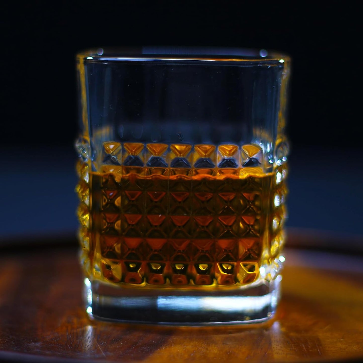 Melbify Square Shaped Dotted Whiskey Glass | 300 ml | Heavy | Unique Shape | Imported | Crystal Clear | European Design | Premium | Ideal for Serving Whiskey, Rum, Vodka and Gin