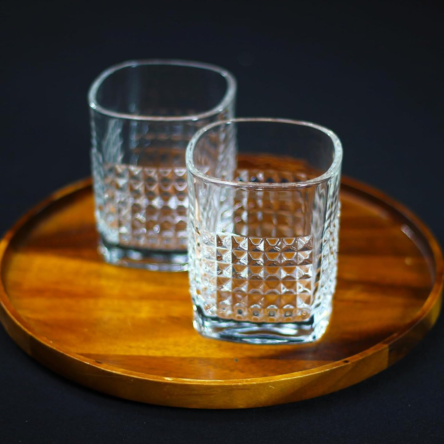 Melbify Square Shaped Dotted Whiskey Glass | 300 ml | Heavy | Unique Shape | Imported | Crystal Clear | European Design | Premium | Ideal for Serving Whiskey, Rum, Vodka and Gin