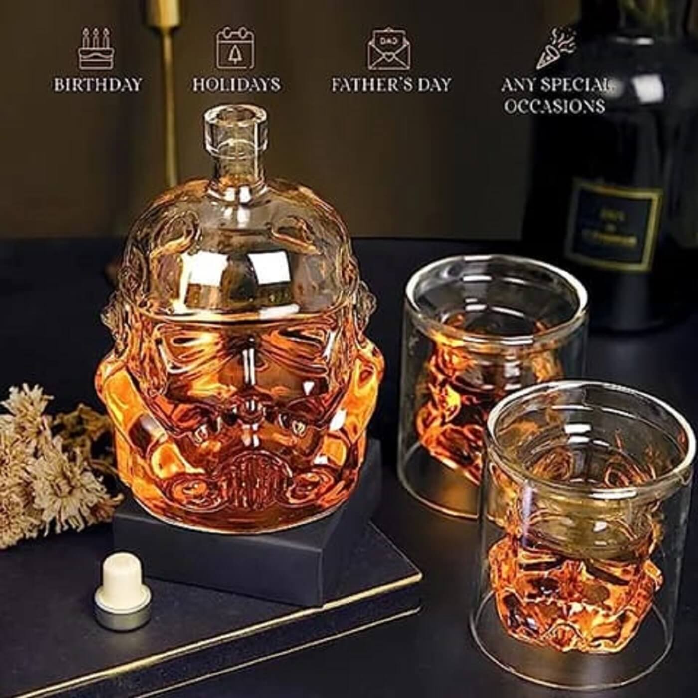 Brucelle Whiskey Decanter (750 ml) Set with 2 Glasses(150 ml)| Double Walled Borosilicate Glass | Perfect for Serving Whiskey,Wine, Scotch, Bourbon, Vodka, Liquor