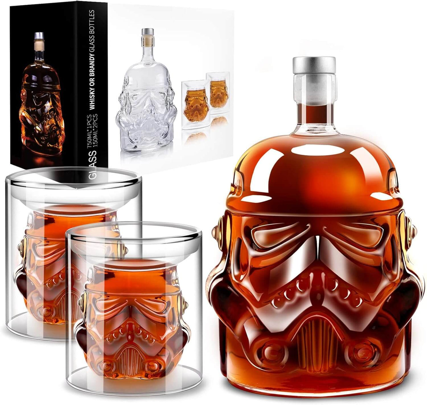 Brucelle Whiskey Decanter (750 ml) Set with 2 Glasses(150 ml)| Double Walled Borosilicate Glass | Perfect for Serving Whiskey,Wine, Scotch, Bourbon, Vodka, Liquor