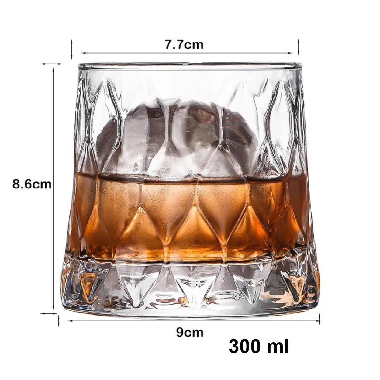 Melbify Leaf Textured Whiskey Glass | 300 ML | Crystal Whiskey Glass with Cut Work | Narrow Rim| Rum Glasses | Snifter Whiskey Glasses