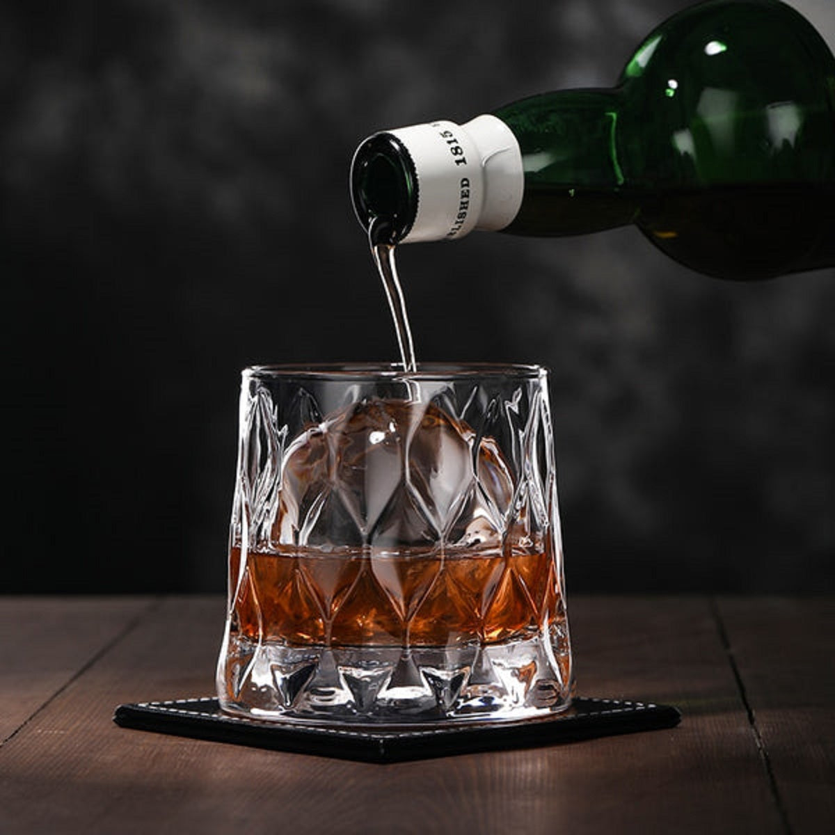 Melbify Leaf Textured Whiskey Glass | 300 ML | Crystal Whiskey Glass with Cut Work | Narrow Rim| Rum Glasses | Snifter Whiskey Glasses