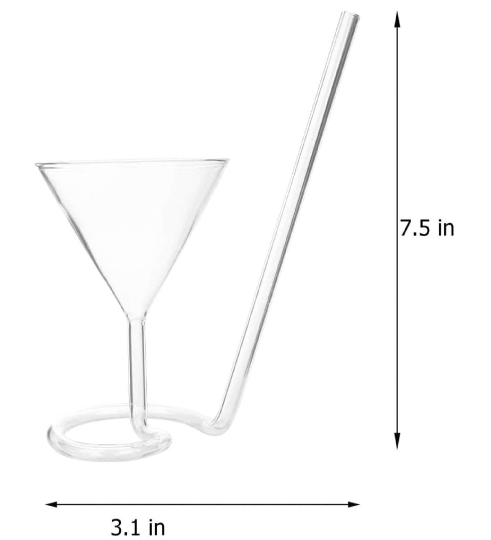 Roll Sip Martini Cocktail Glass with build in glass straw 200 ML melbify