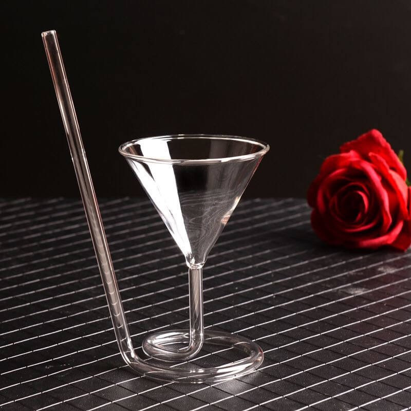 Roll Sip Martini Cocktail Glass with build in glass straw 200 ML melbify