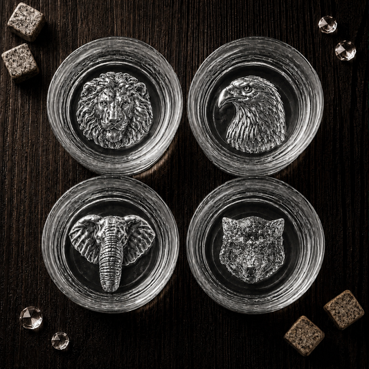 Melbify Plain Animal Combo Whiskey Glasses | Set of 4 | 300 ML|Old Fashioned Glass|Thick Bottom Rocks Glasses| 2 Times Heavier| Perfect for Serving Whiskey,Rum,Scotch,Vodka,Gin & Tequila