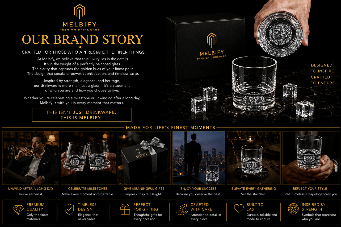 Melbify Plain Lion Whiskey Glass | 300 ml | Animal Whiskey Glass| Whiskey Glass with Lion Symbol | Premium | Unique| Big | Thick | Rock Whiskey Glass