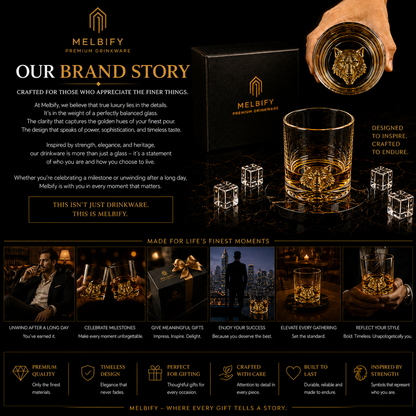 Melbify Wolf Whiskey Glass | 300 ml | Animal Whiskey Glass | Golden Whiskey Glass | Premium | Unique| Big| Broad | Round Whiskey Glass with Thick Bottom