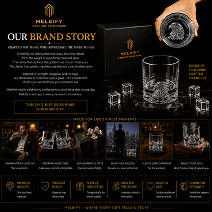 Melbify Plain Eagle Whiskey Glass |300 ml | Animal Whiskey Glass | Old Fashioned Whiskey Glass| Premium | Unique| Big| Broad | Round Whiskey Glass with Thick Bottom