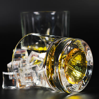 Melbify Basket Ball Whiskey Glass | 300 ml | Golden Plated Whiskey Glass| Premium | Unique| Big| Broad | Royal | High end| Expensive| Whiskey Glass Gift Set for Basket Ball Lovers