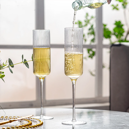 Melbify Ribbed Wine Glasses with Gold Rim | 200 ml | Luxury Wine Glass Set | Designer Wine Glasses| Unique Designer Wine Glasses Gift Pack| Designer Wine Glasses | Crystal Wine Glass