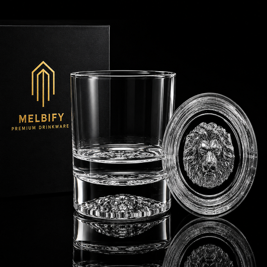 Melbify Plain Lion Whiskey Glass | 300 ml | Animal Whiskey Glass| Whiskey Glass with Lion Symbol | Premium | Unique| Big | Thick | Rock Whiskey Glass
