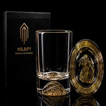 Melbify Eagle Whiskey Glass | 300 ml | Whiskey Glass Set | Golden Whiskey Glasses|Big| Unique| Broad |Thick| Premium | Thick Bottom | Premium | Speciality Whiskey Glass | Gold Plated