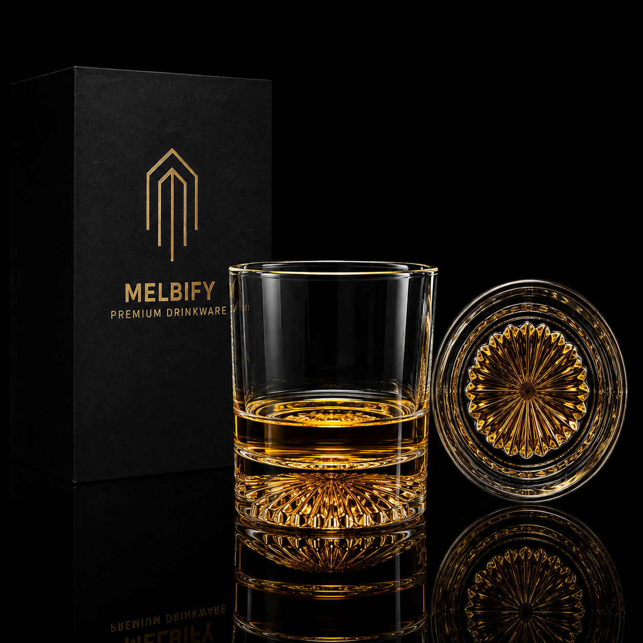 Melbify Italian Petal Whiskey Glasses | Artistic | Elegant | Premium | Royal | Luxurious Designer Whiskey Glasses | High end Expensive Whiskey Glasses with Gold Plated Bottom | 300 ml