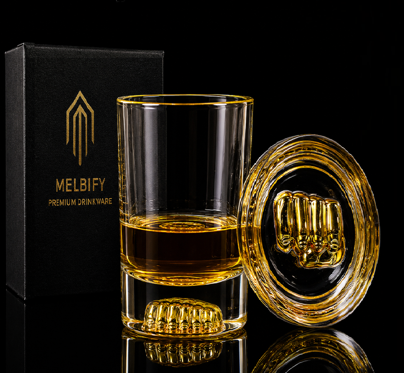 Melbify Boxing Whiskey Glass | 300 ml |Premium | Unique| Big| Broad | Royal | High end| Expensive| Golden Plated Whiskey Glass| Whiskey Glass for Boxing Lovers