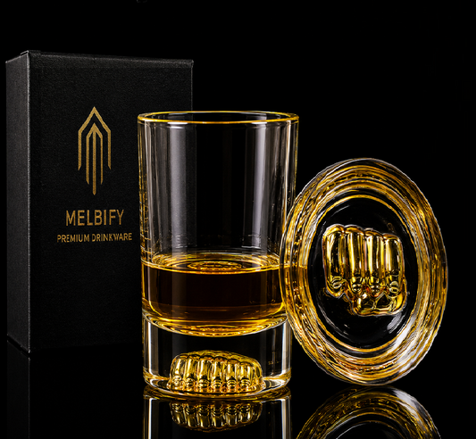 Melbify Boxing Whiskey Glass | 300 ml |Premium | Unique| Big| Broad | Royal | High end| Expensive| Golden Plated Whiskey Glass| Whiskey Glass for Boxing Lovers