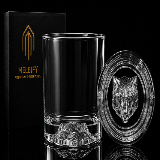 Melbify Plain Wolf Whiskey Glass | Animal Whiskey Glass | Premium | Unique | Big | Broad | Old Fashioned Whiskey Glass| Round Whiskey Glass with Thick Bottom | 300ml