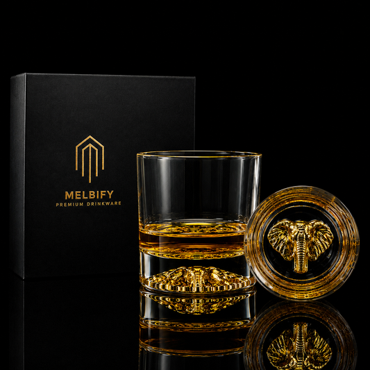 Melbify Elephant Whiskey Glass | 300 ml | Golden Whiskey Glasses|Big| Unique| Broad |Thick| Premium |Thick Bottom | Premium | Speciality Whiskey Glass | Gold Plated