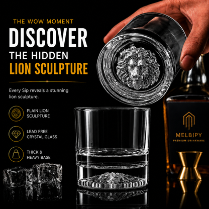 Melbify Plain Lion Whiskey Glass | 300 ml | Animal Whiskey Glass| Whiskey Glass with Lion Symbol | Premium | Unique| Big | Thick | Rock Whiskey Glass