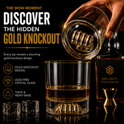Melbify Boxing Whiskey Glass | 300 ml |Premium | Unique| Big| Broad | Royal | High end| Expensive| Golden Plated Whiskey Glass| Whiskey Glass for Boxing Lovers
