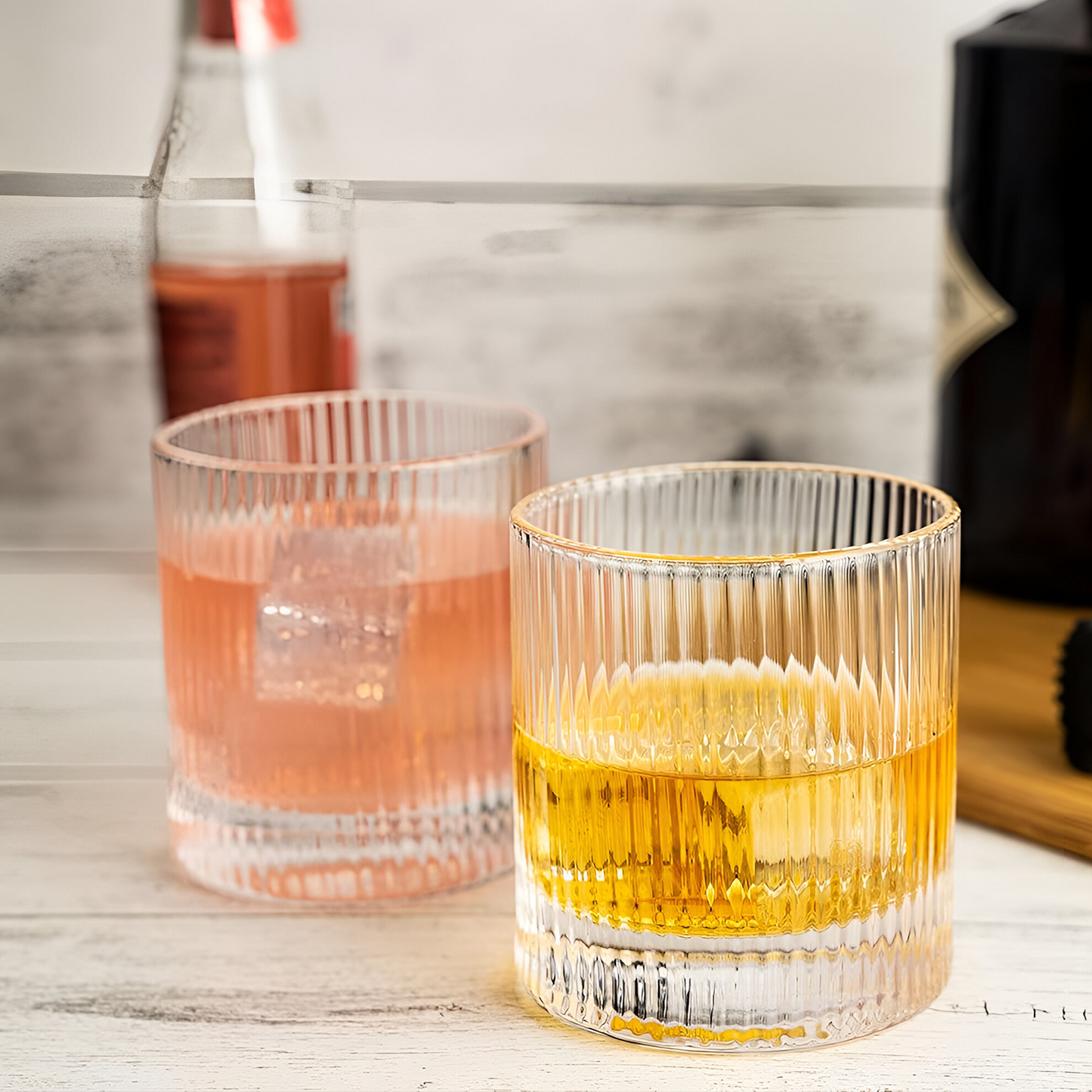 Melbify Ribbed Whiskey Glasses | Volume=310ml | Premium | Rock Glass | Perfect for Whiskey, Scotch, Rum, and Cognac