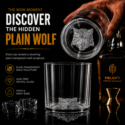 Melbify Plain Wolf Whiskey Glass | Animal Whiskey Glass | Premium | Unique | Big | Broad | Old Fashioned Whiskey Glass| Round Whiskey Glass with Thick Bottom | 300ml
