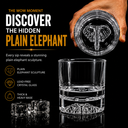 Melbify Plain Elephant Whiskey Glass | 300 ml | Premium | Unique| Big Size | Broad | Animal Whiskey Glass| Old Fashioned Whiskey Glass| High Ball Glass with Thick Bottom
