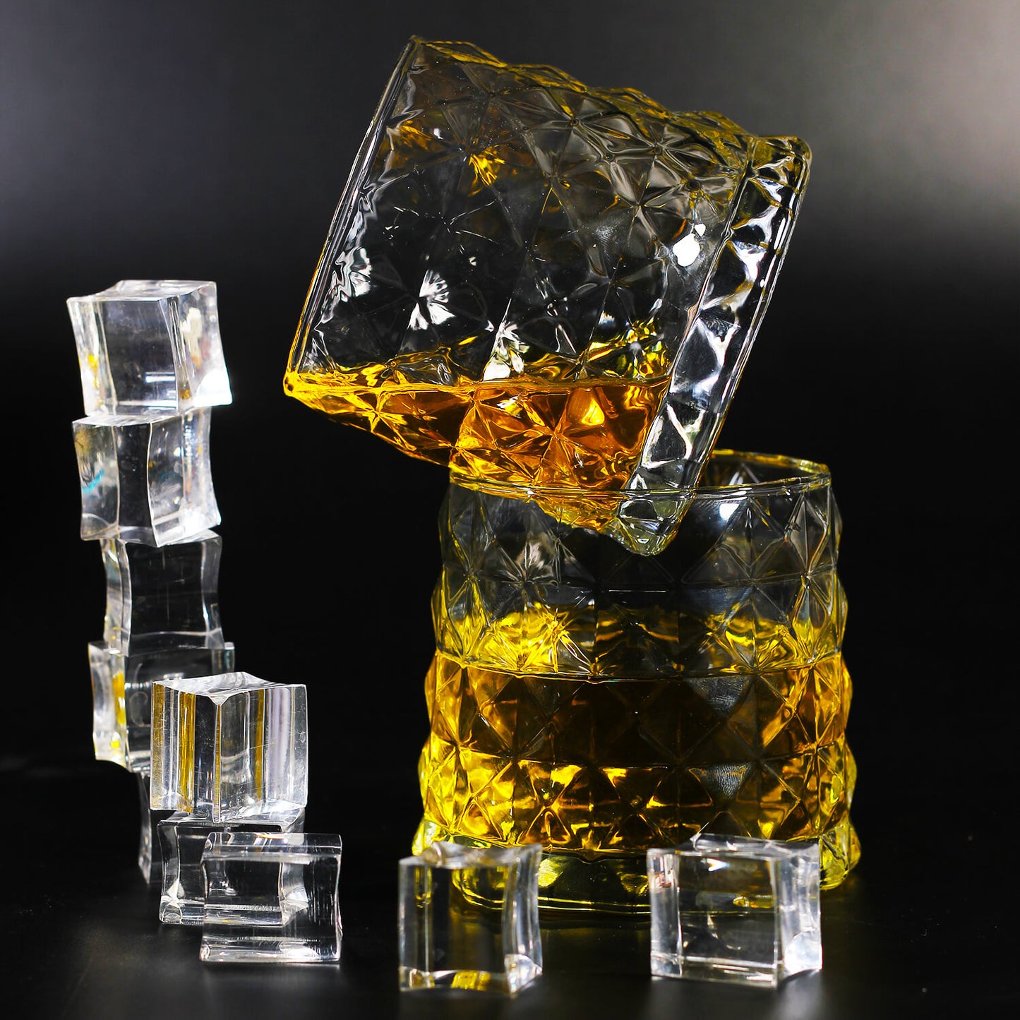 Melbify Premium Embosed Diamond Cut Whiskey Glasses | 320 ML | Wide Bottom with Narrow Rim | Textured Whiskey Glasses | Whiskey Glasses with Cut Work