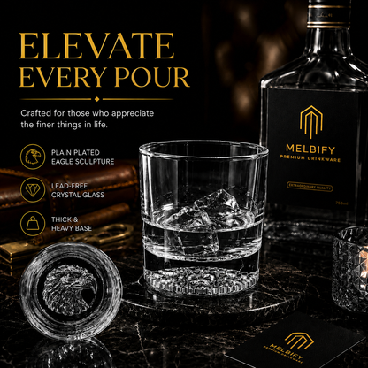 Melbify Plain Eagle Whiskey Glass |300 ml | Animal Whiskey Glass | Old Fashioned Whiskey Glass| Premium | Unique| Big| Broad | Round Whiskey Glass with Thick Bottom