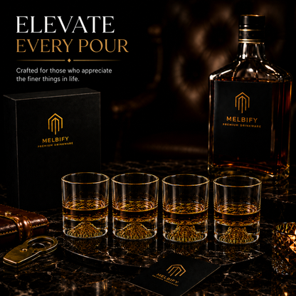Melbify Gold Animal Combo Whiskey Glasses | Set of 4 | 300 ml | High Balled & Animal Embedded | Ideal for Serving Whiskey, Cognac, Vodka, Gin | Suitable for Home, Restaurants & Bars