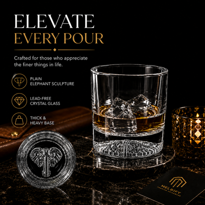 Melbify Plain Elephant Whiskey Glass | 300 ml | Premium | Unique| Big Size | Broad | Animal Whiskey Glass| Old Fashioned Whiskey Glass| High Ball Glass with Thick Bottom