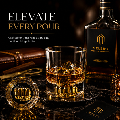 Melbify Boxing Whiskey Glass | 300 ml |Premium | Unique| Big| Broad | Royal | High end| Expensive| Golden Plated Whiskey Glass| Whiskey Glass for Boxing Lovers