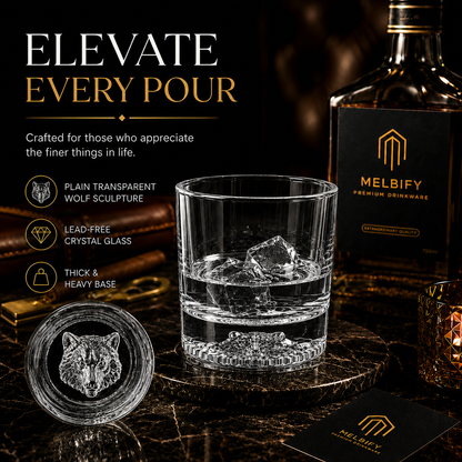 Melbify Plain Wolf Whiskey Glass | Animal Whiskey Glass | Premium | Unique | Big | Broad | Old Fashioned Whiskey Glass| Round Whiskey Glass with Thick Bottom | 300ml