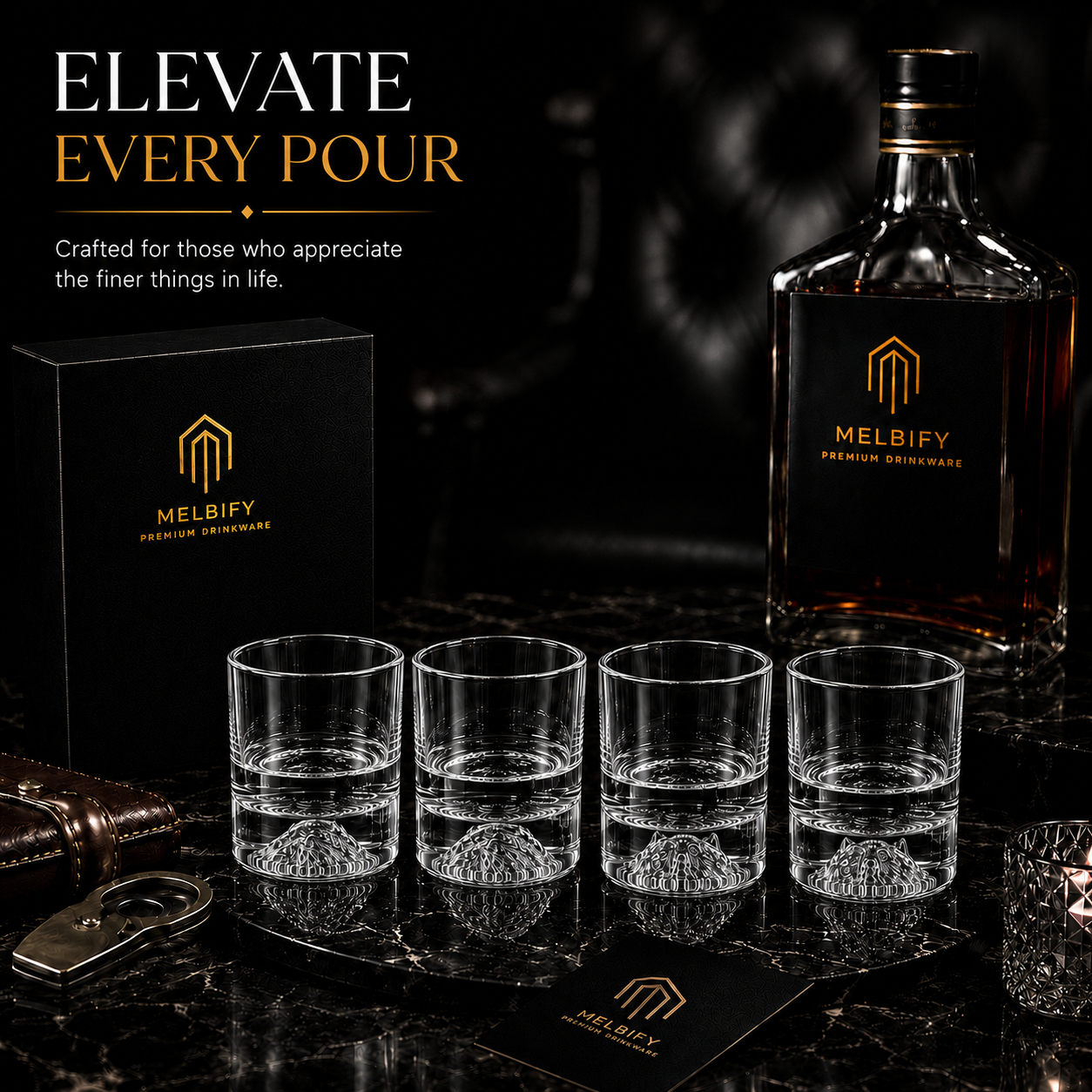 Melbify Plain Animal Combo Whiskey Glasses | Set of 4 | 300 ML|Old Fashioned Glass|Thick Bottom Rocks Glasses| 2 Times Heavier| Perfect for Serving Whiskey,Rum,Scotch,Vodka,Gin & Tequila