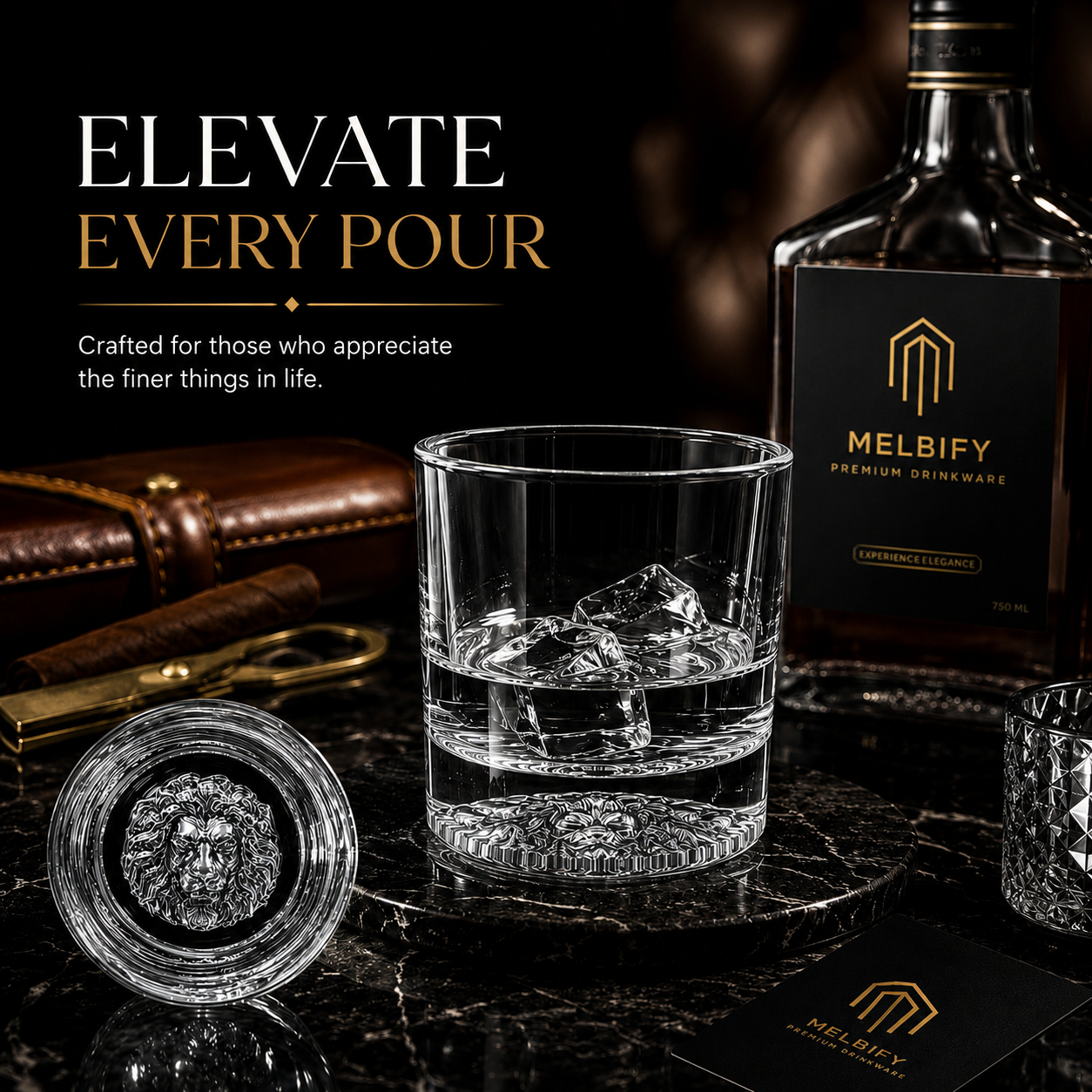 Melbify Plain Lion Whiskey Glass | 300 ml | Animal Whiskey Glass| Whiskey Glass with Lion Symbol | Premium | Unique| Big | Thick | Rock Whiskey Glass