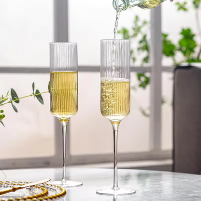 Melbify Ribbed Wine Glasses with Gold Rim | 200 ml | Luxury Wine Glass Set | Designer Wine Glasses| Unique Designer Wine Glasses Gift Pack| Designer Wine Glasses | Crystal Wine Glass