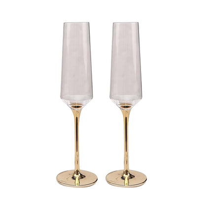 Melbify Gold Stem Champagne Glass | 300 ml | Imported Wine Glasses | Luxury Wine Glass Set | Fancy Designer Wine Glasses | Unique Gift Pack