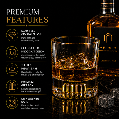 Melbify Boxing Whiskey Glass | 300 ml |Premium | Unique| Big| Broad | Royal | High end| Expensive| Golden Plated Whiskey Glass| Whiskey Glass for Boxing Lovers