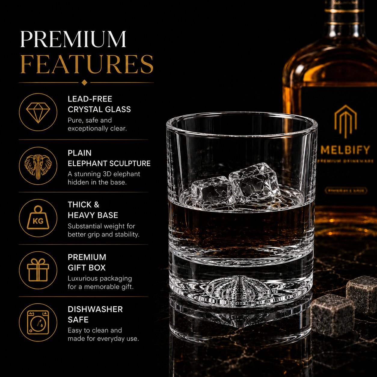 Melbify Plain Elephant Whiskey Glass | 300 ml | Premium | Unique| Big Size | Broad | Animal Whiskey Glass| Old Fashioned Whiskey Glass| High Ball Glass with Thick Bottom